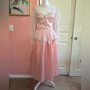 VTG Gunne Sax pink Barbiecore puff lace sleeves  ballet Victorian dress SZ 11